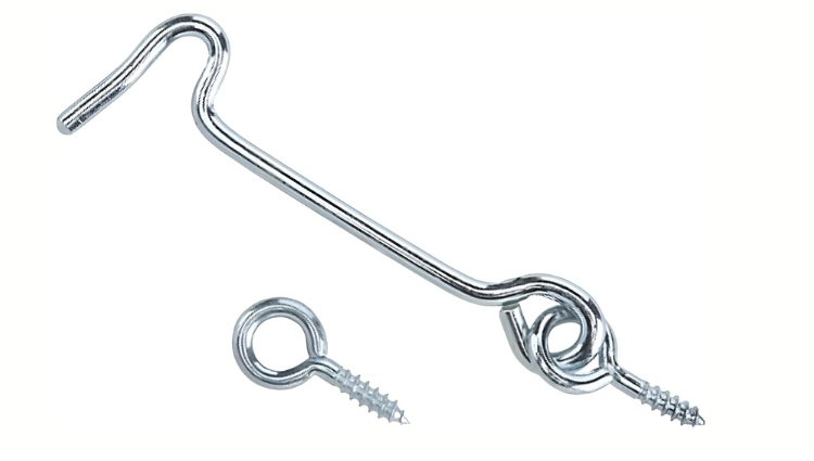 Three galvanised iron hook and eye door latches