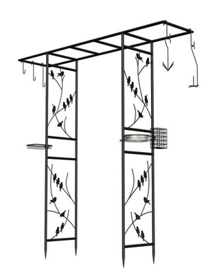 Garden arch with bird bath and multiple feeders