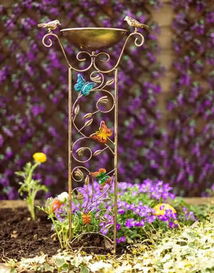 Garden trellis with bird bath bowl