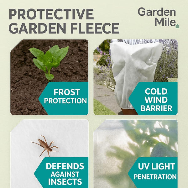 Garden fleece roll shielding young trees from frost.