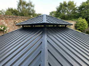 Cedar gazebo with galvanised steel roof