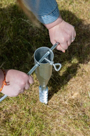 Silver parasol screw spike for patio garden