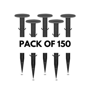 Black garden ground pegs displayed together