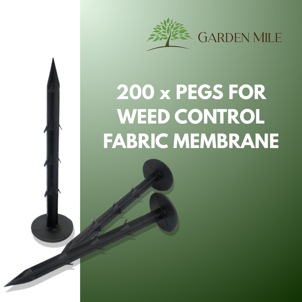 Black plastic garden ground staples