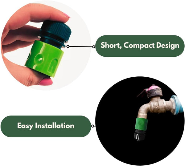 Quick-connect garden hose fitting for spray guns.