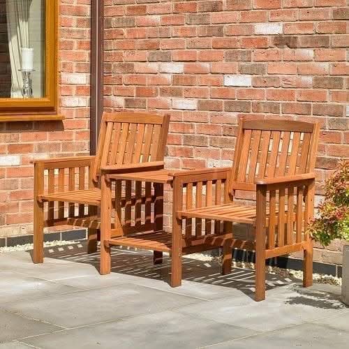 Two seater garden chair with table between the seats