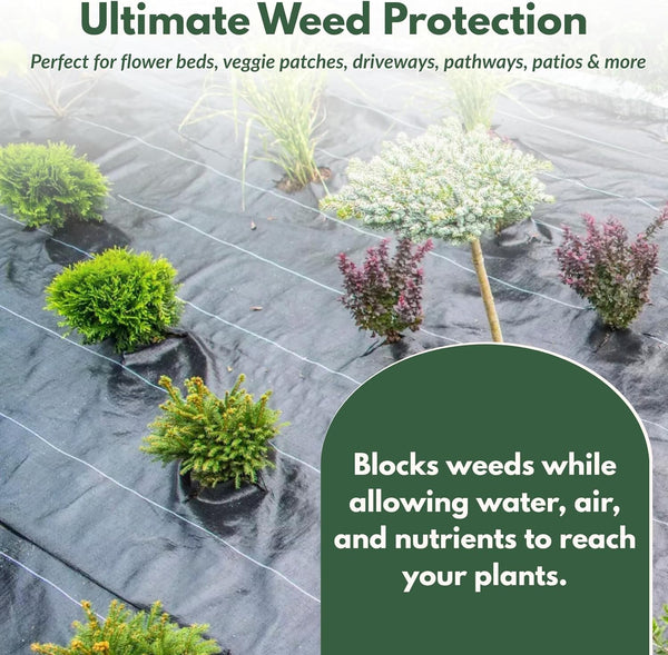 Weed barrier fabric installed around garden plants