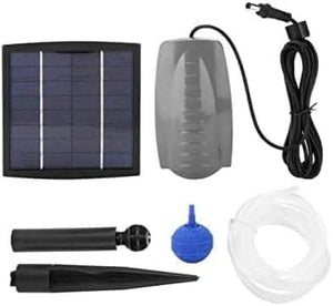 Solar powered air pump for patio and balcony ponds