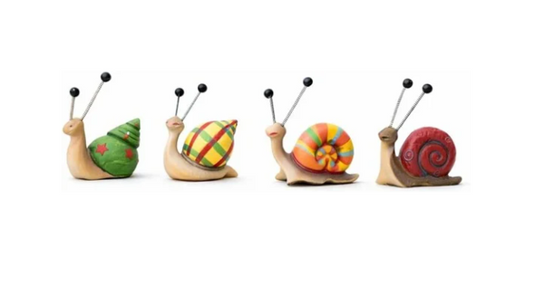 Mini multicoloured snail statues for flower pots and gardens