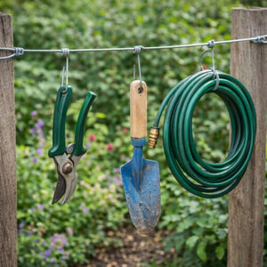 Reusable galvanised plant support rings.