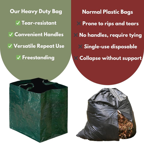 Two-pack reusable bags for collecting garden debris.