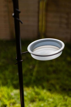 Bird feeding station with water dish