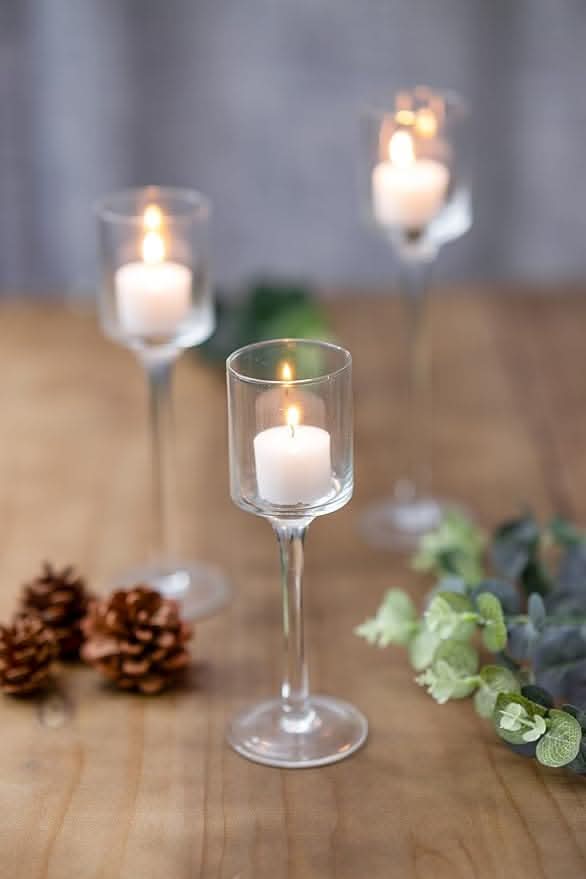 Glass candle holders in three different heights