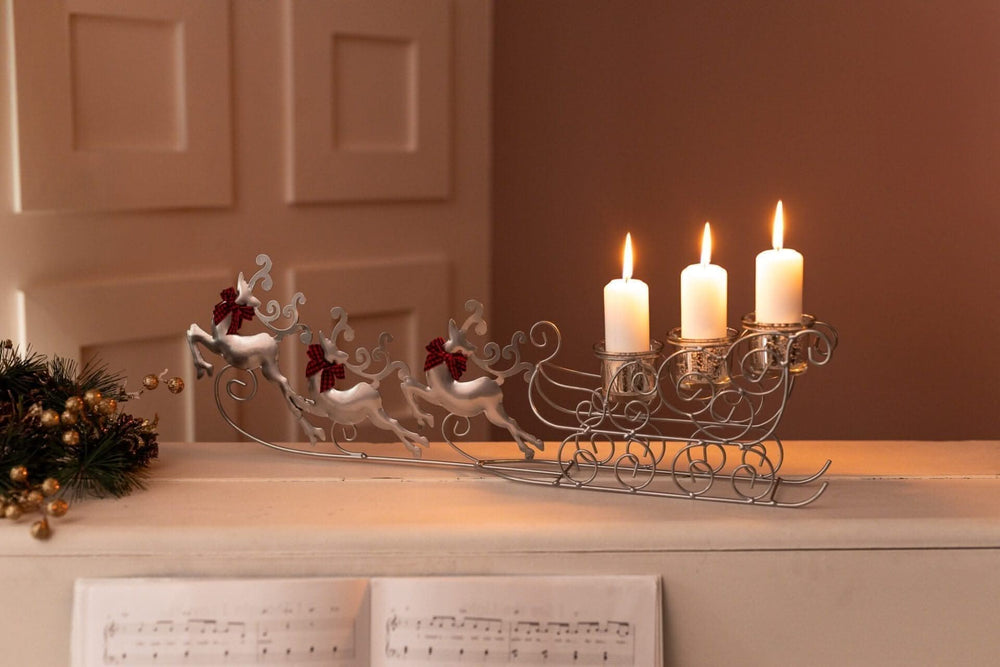 Glass flying reindeer Christmas candle holder