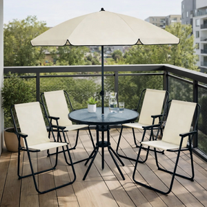 Garden dining set with central parasol