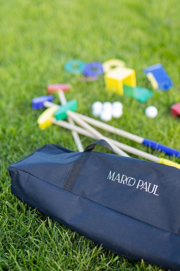 Wooden kids golf game shown fully assembled