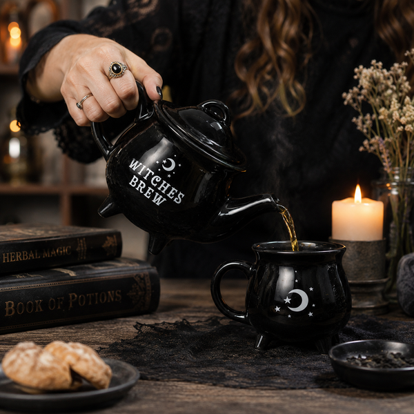Black witch inspired tea pot for two cups
