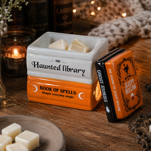Literary themed wax melt holder displayed on a table