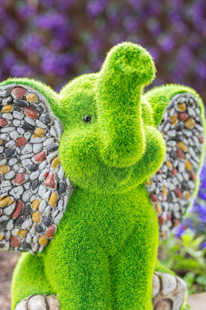 Grass effect elephant garden figure shown from front