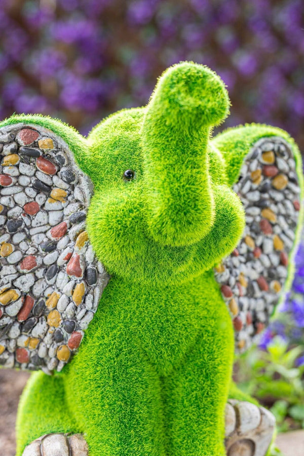 Grass effect elephant garden figure shown from front