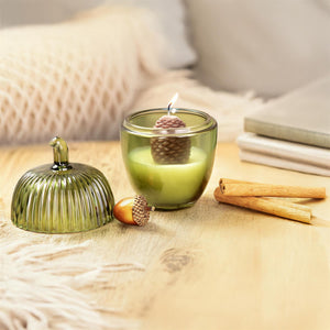 Green acorn candle with cinnamon pumpkin pie fragrance