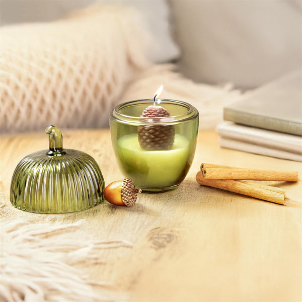 Green acorn candle with cinnamon pumpkin pie fragrance