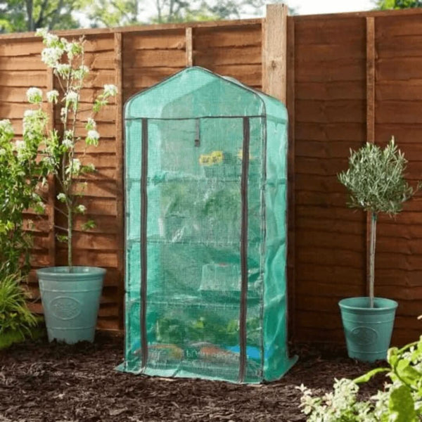 Four tier garden growhouse with steel frame construction