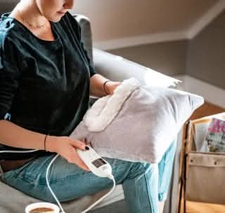 Grey electric heated fleece pillow