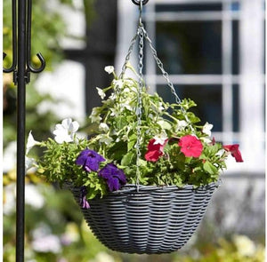 Grey rattan hanging basket garden planter