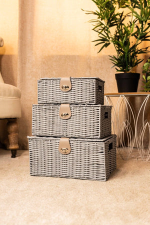Grey wicker storage baskets set of 3