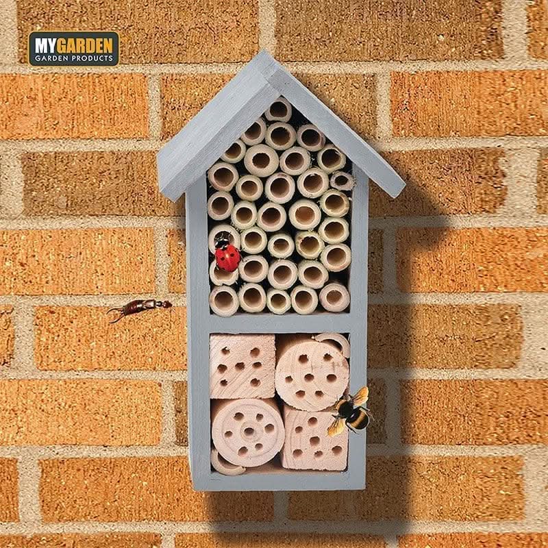 25cm grey wooden insect house garden bug hotel