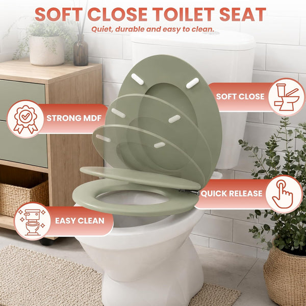 Sage green groove panel toilet seat with chrome hinges