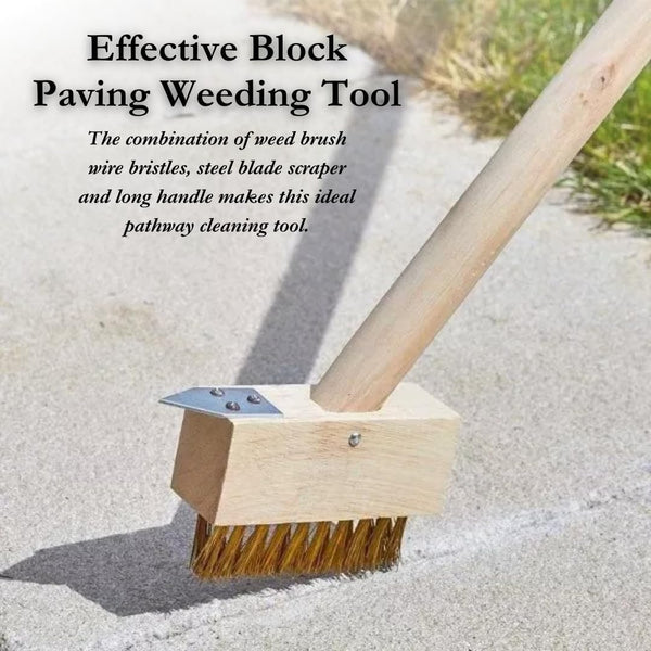 Patio cleaning brush with built in V scraper