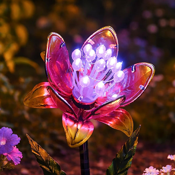 Glass flower garden light with cool white LED