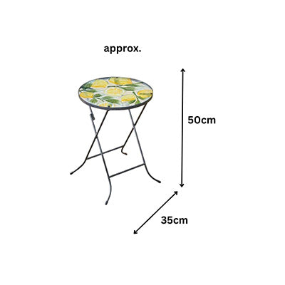 50cm round glass garden side table with lemon design