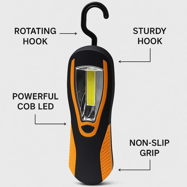 handheld LED workshop light with hook