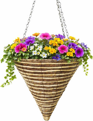 Rattan hanging basket planter with chain