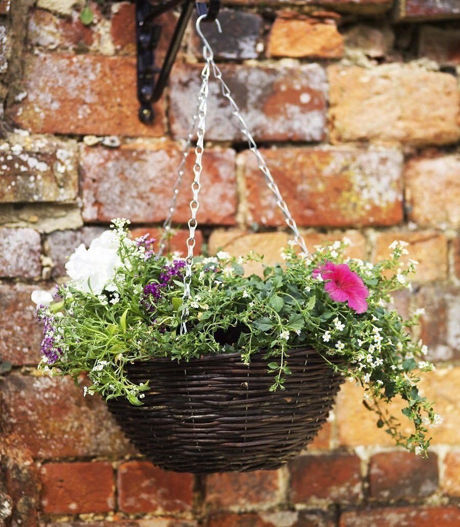dark rattan hanging basket