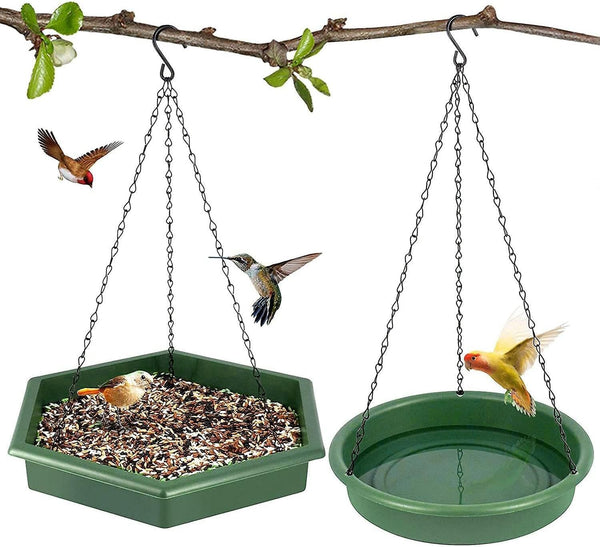 hanging bird feeder and bird bath set