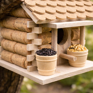 Rustic wildlife bird shelter hanging outdoors