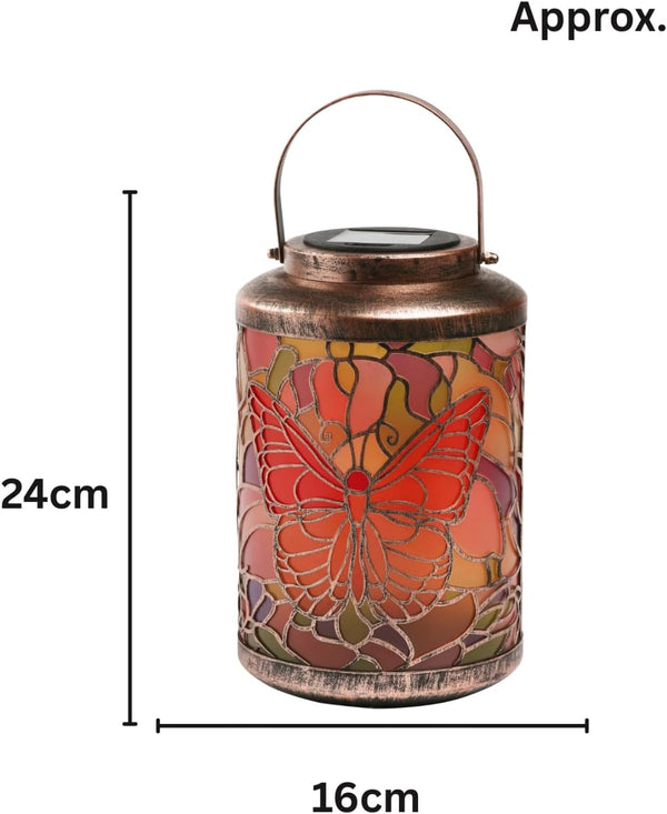 Decorative butterfly solar lantern with warm white LED