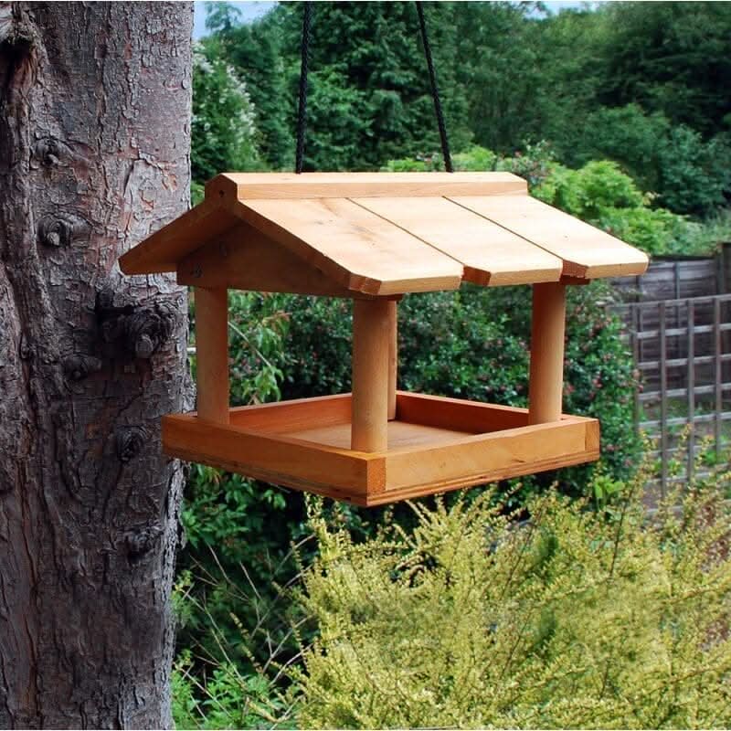 25cm hanging wooden bird feeding table for garden birds