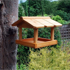 25cm hanging wooden bird feeding table for garden birds