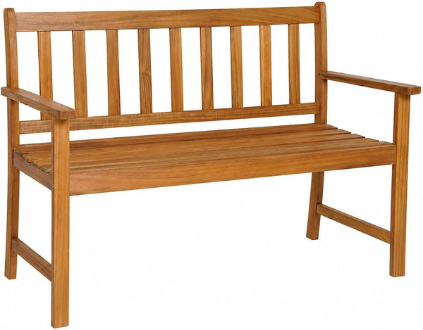 Hardwood bench displayed on an outdoor patio