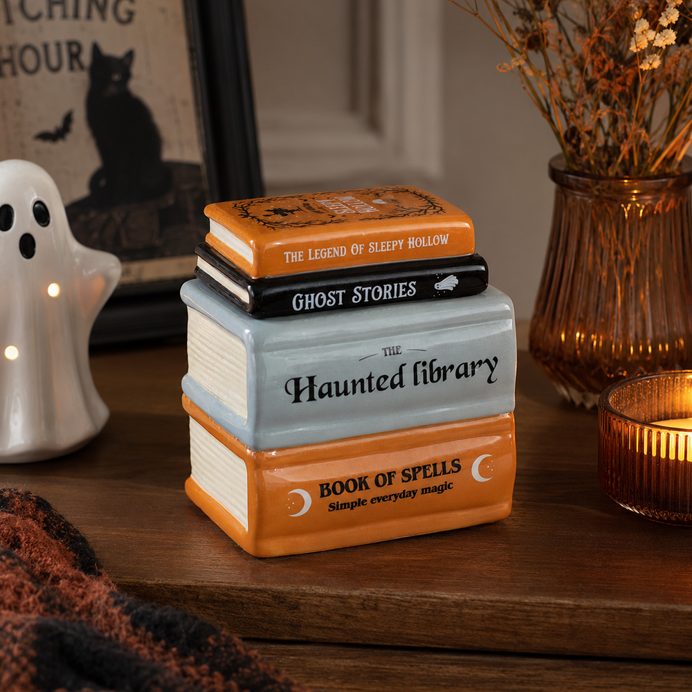 Haunted library book stack oil and wax melt burner