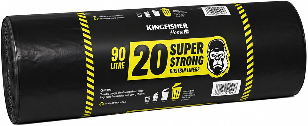 Heavy duty 90L black bin liners 20 pack