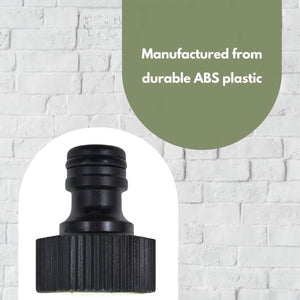 Quick connect garden tap adaptor in black.
