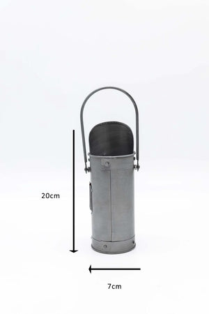Silver metal kindling bucket shown from front