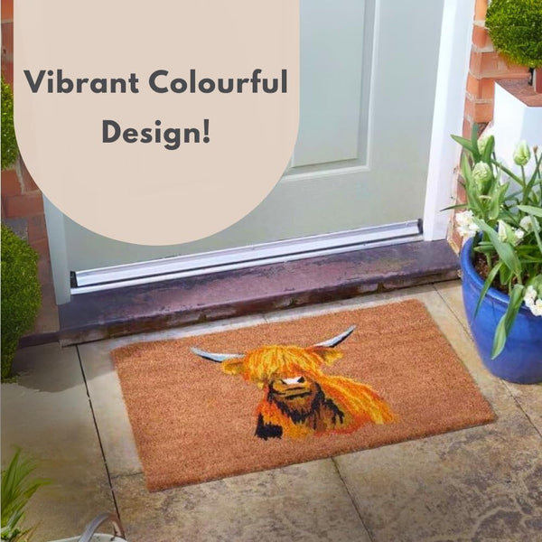 Non-slip coir doormat with animal design.