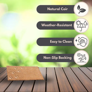 Decorative coir mat removing dirt from footwear